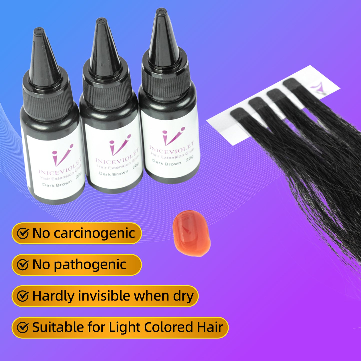 Iniceviolet brown uv light hair extension glue