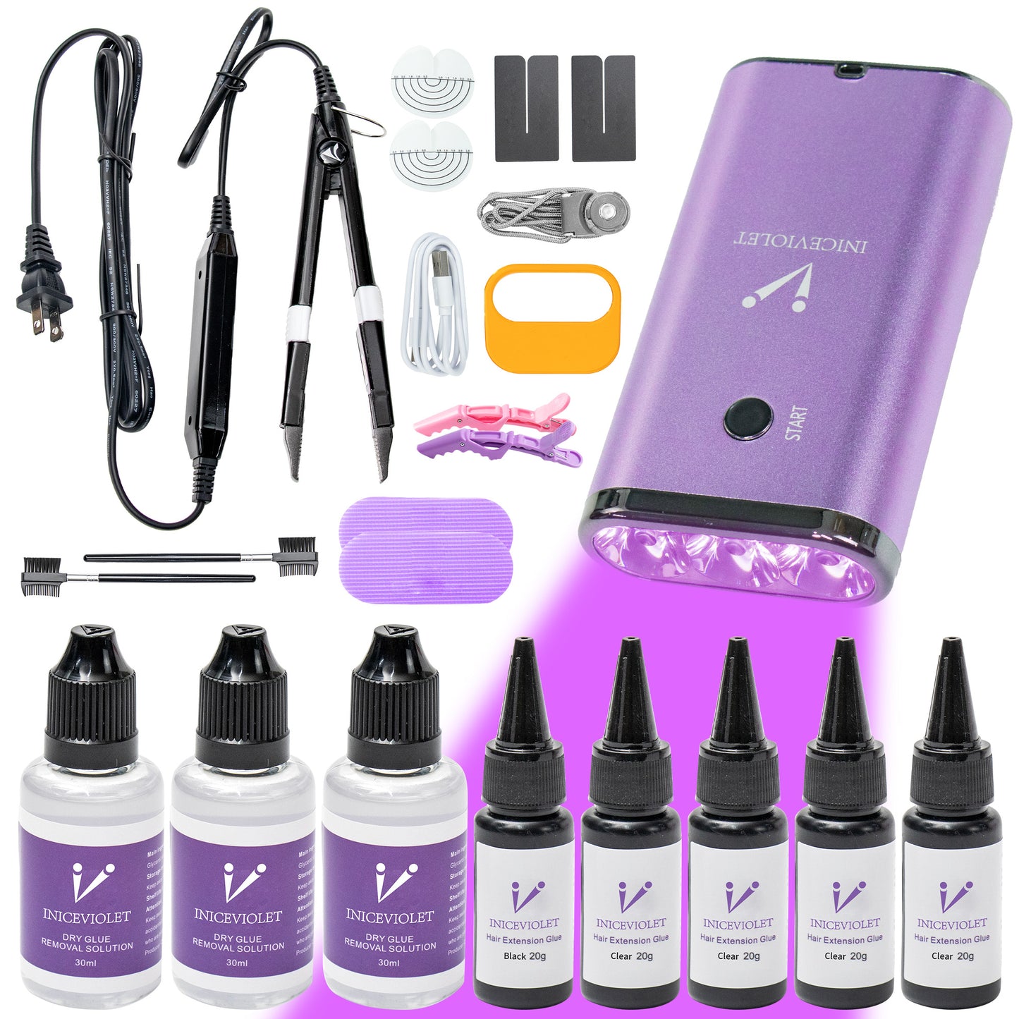 Factory wholesale luxury uv light hair extension kit