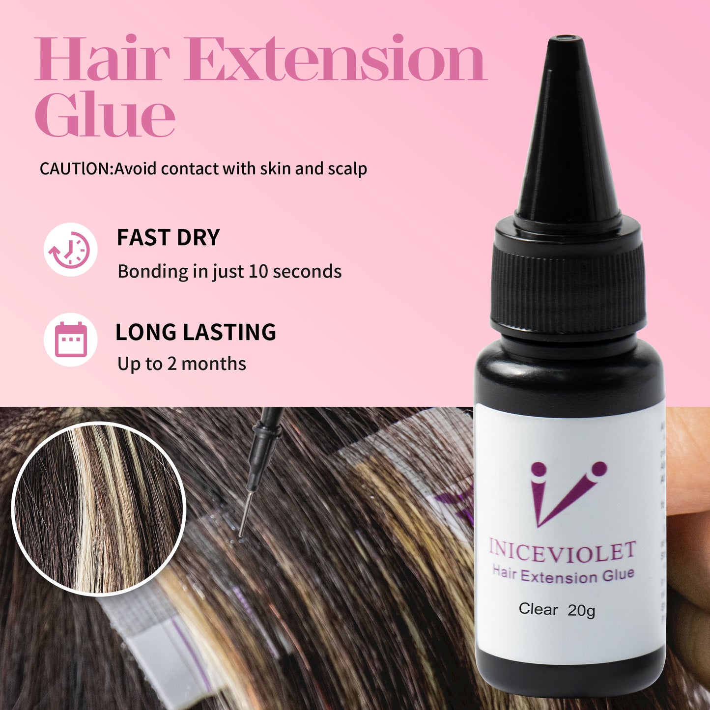 Iniceviolet clear v light hair glue