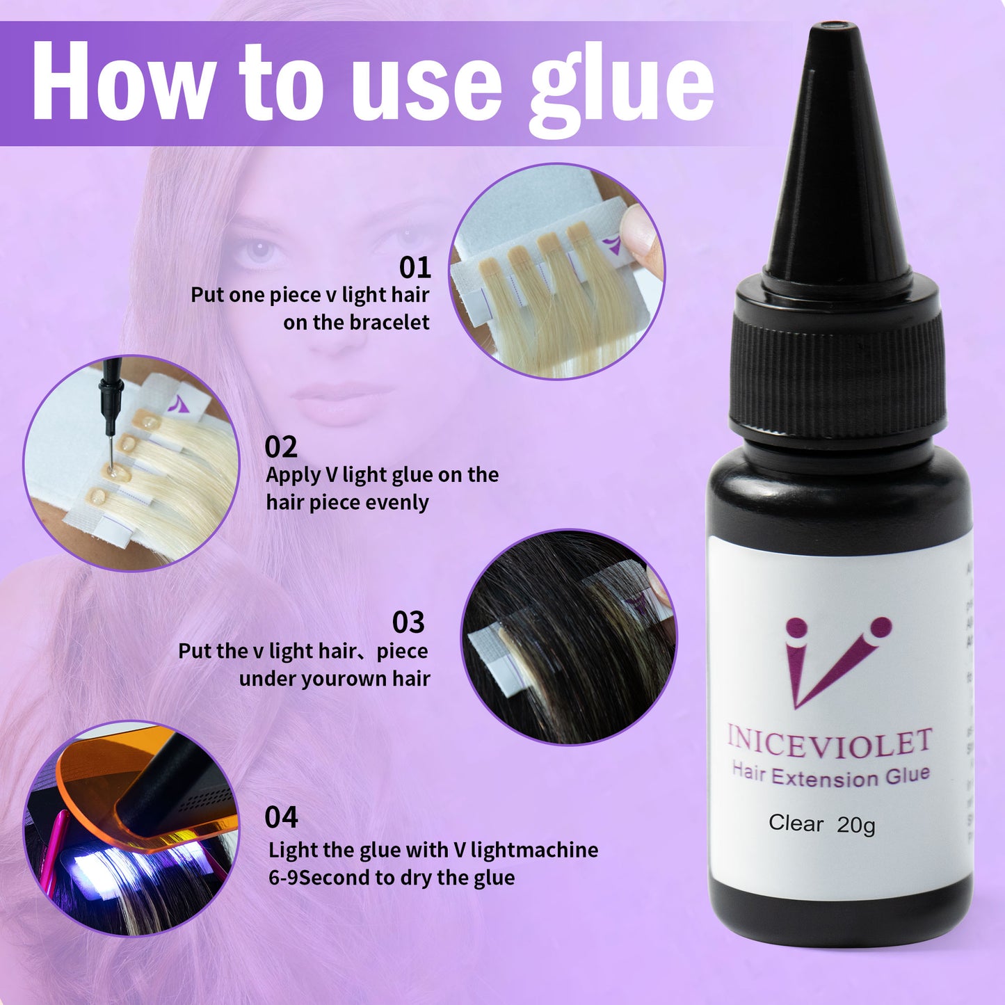 Iniceviolet clear v light hair glue