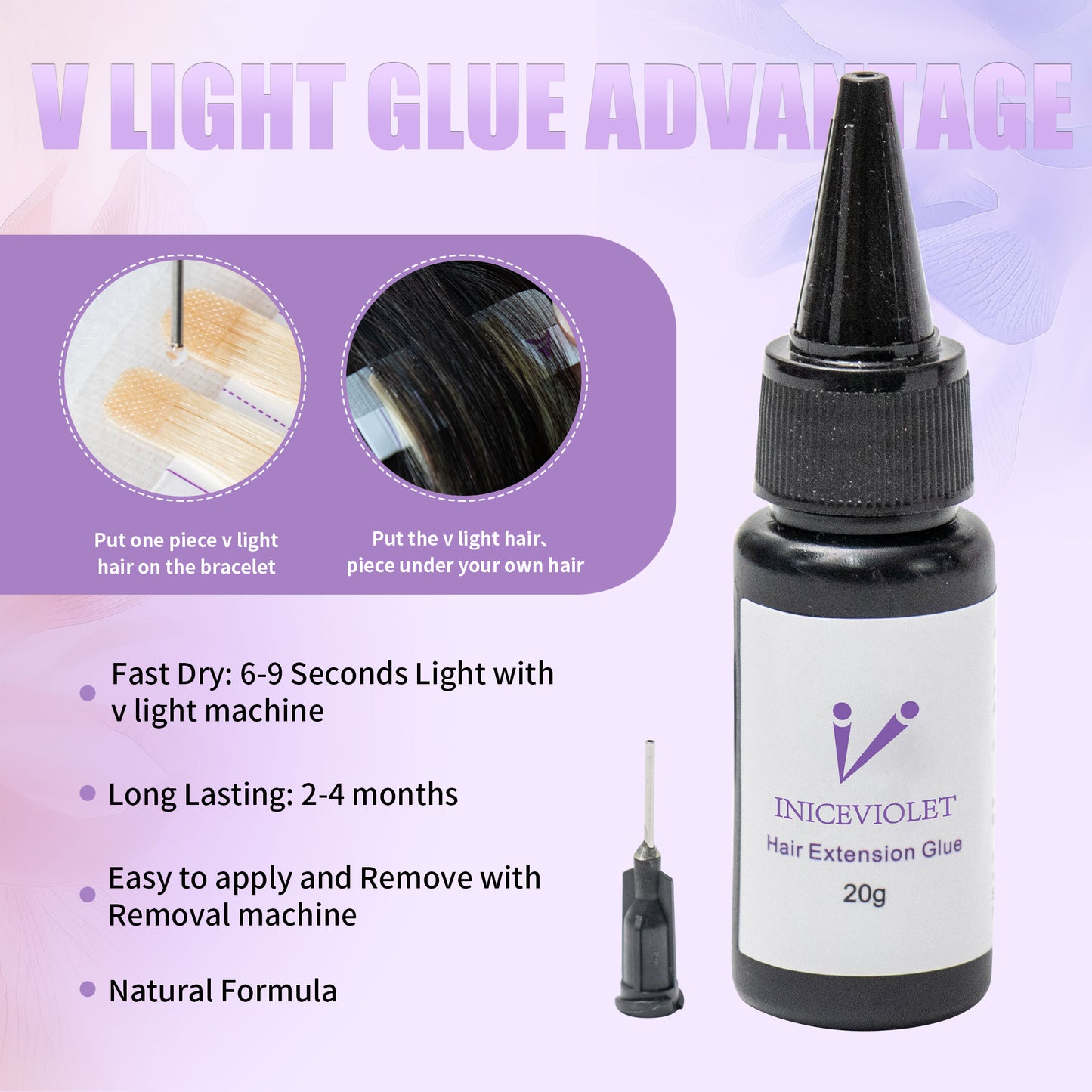 Iniceviolet Black Mini UV Light Hair Extension Tool Set
