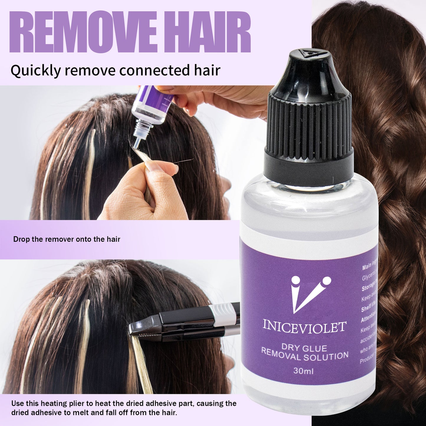 Iniceviolet Black Mini UV Light Hair Extension Tool Set