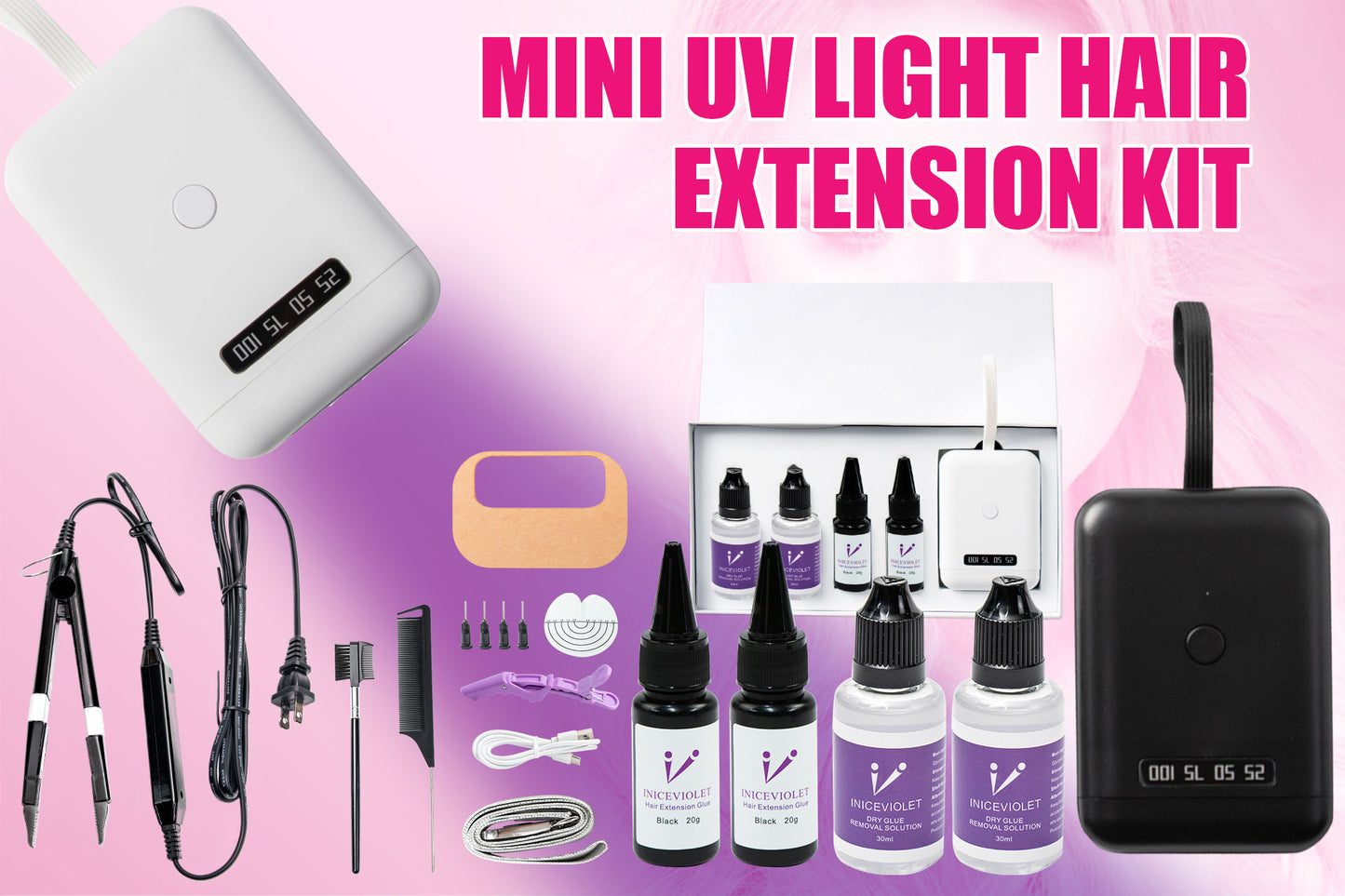 Inicelight White Mini UV Light HairExtension Set