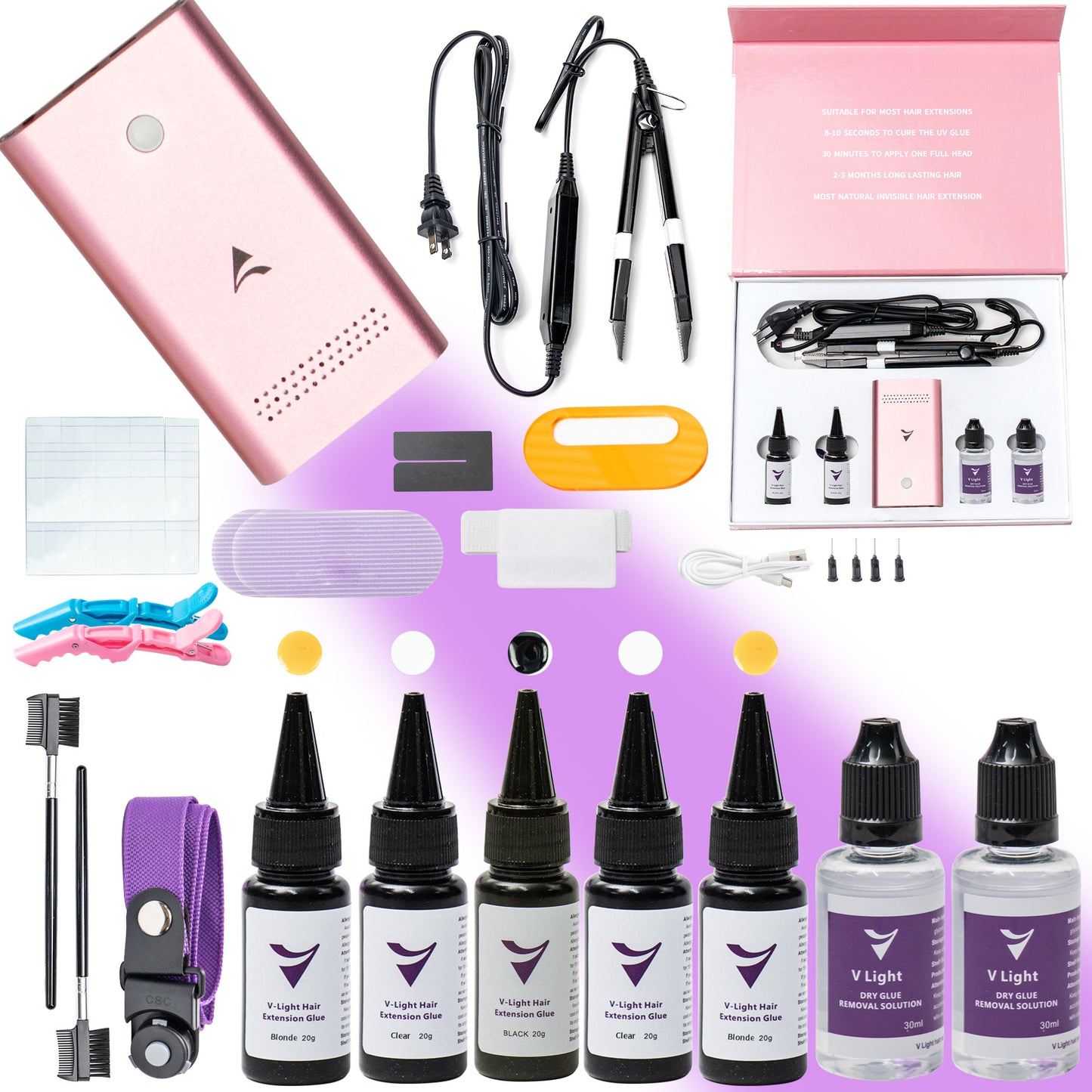 Pink v light hair extensions kit