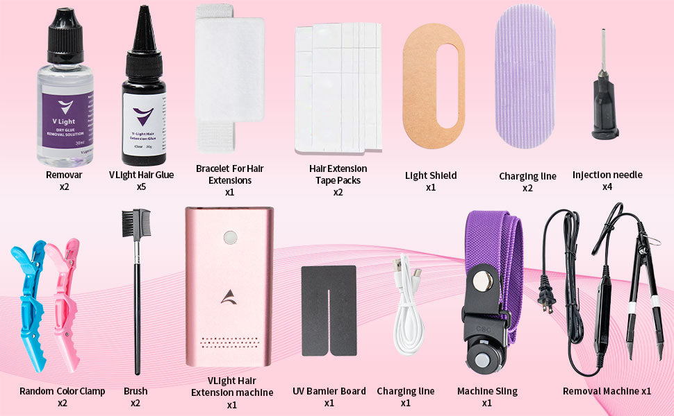 Pink v light hair extensions kit