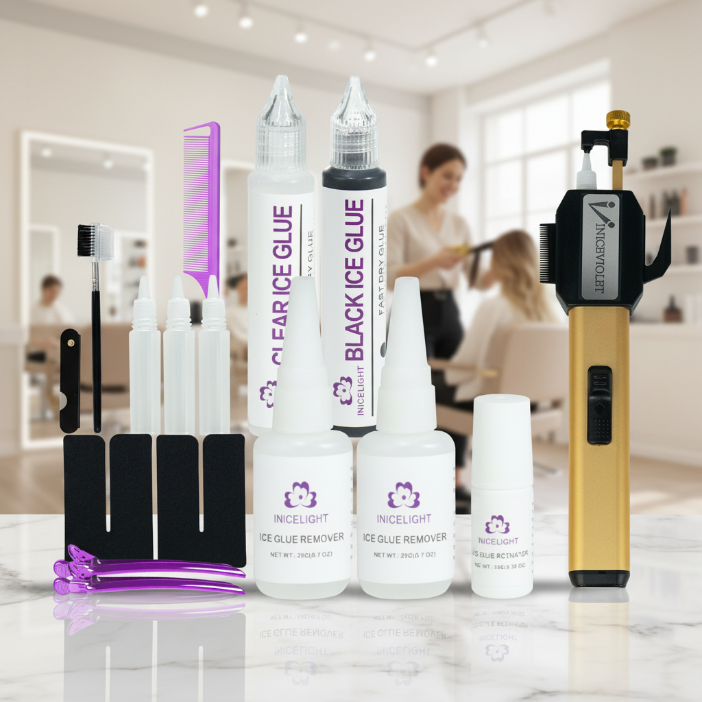 Wholesale Ice Glue Comb Line Hair Extension Kit, Fast 5 Sec Bonding, Complete Hair Tool Set with Glue & Remover for hair Salon（副本）