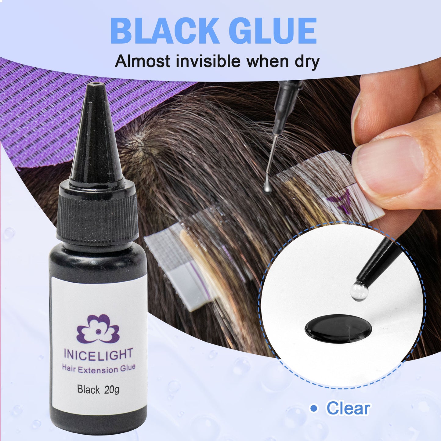 Iniceviolet black v light hair extension glue