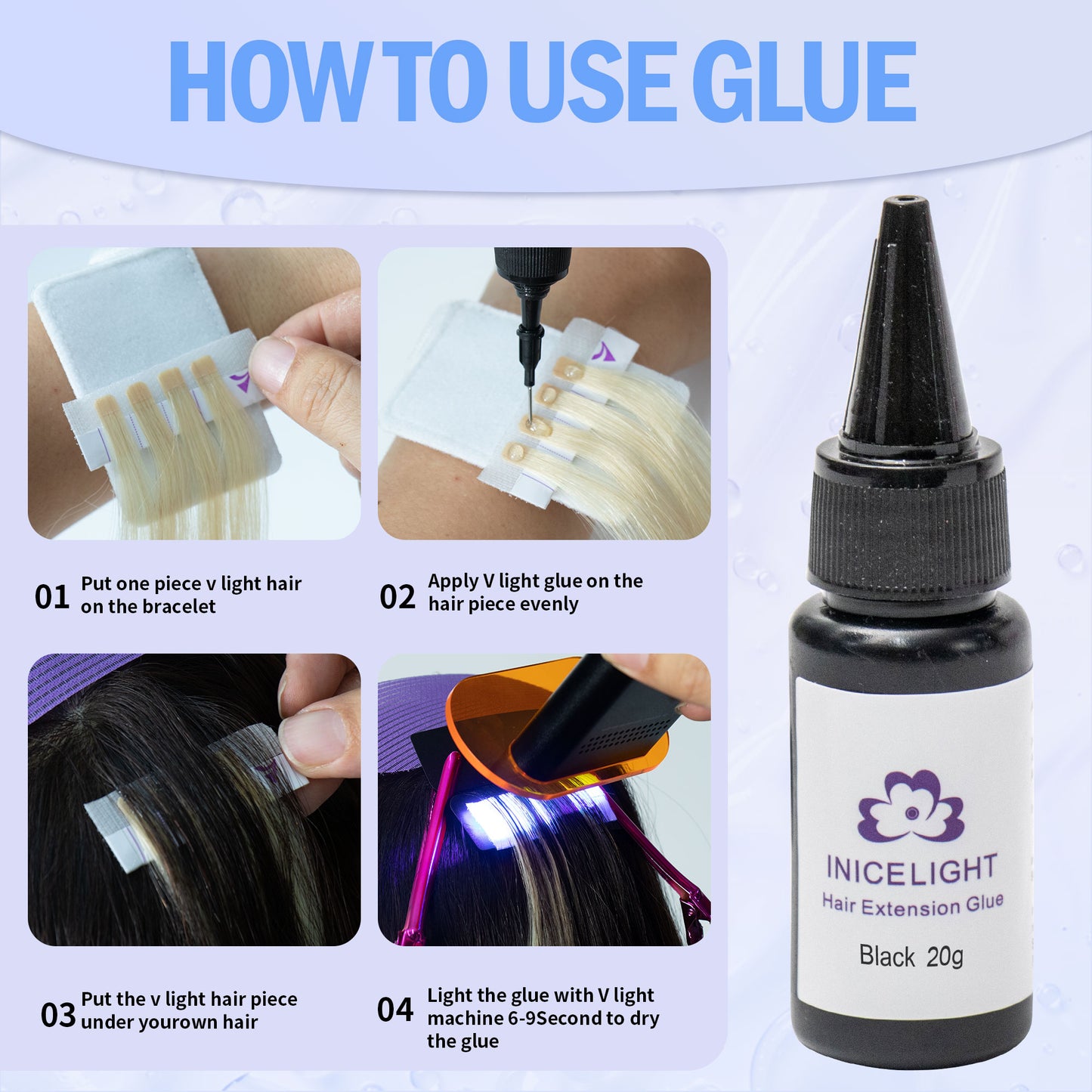 Iniceviolet black v light hair extension glue