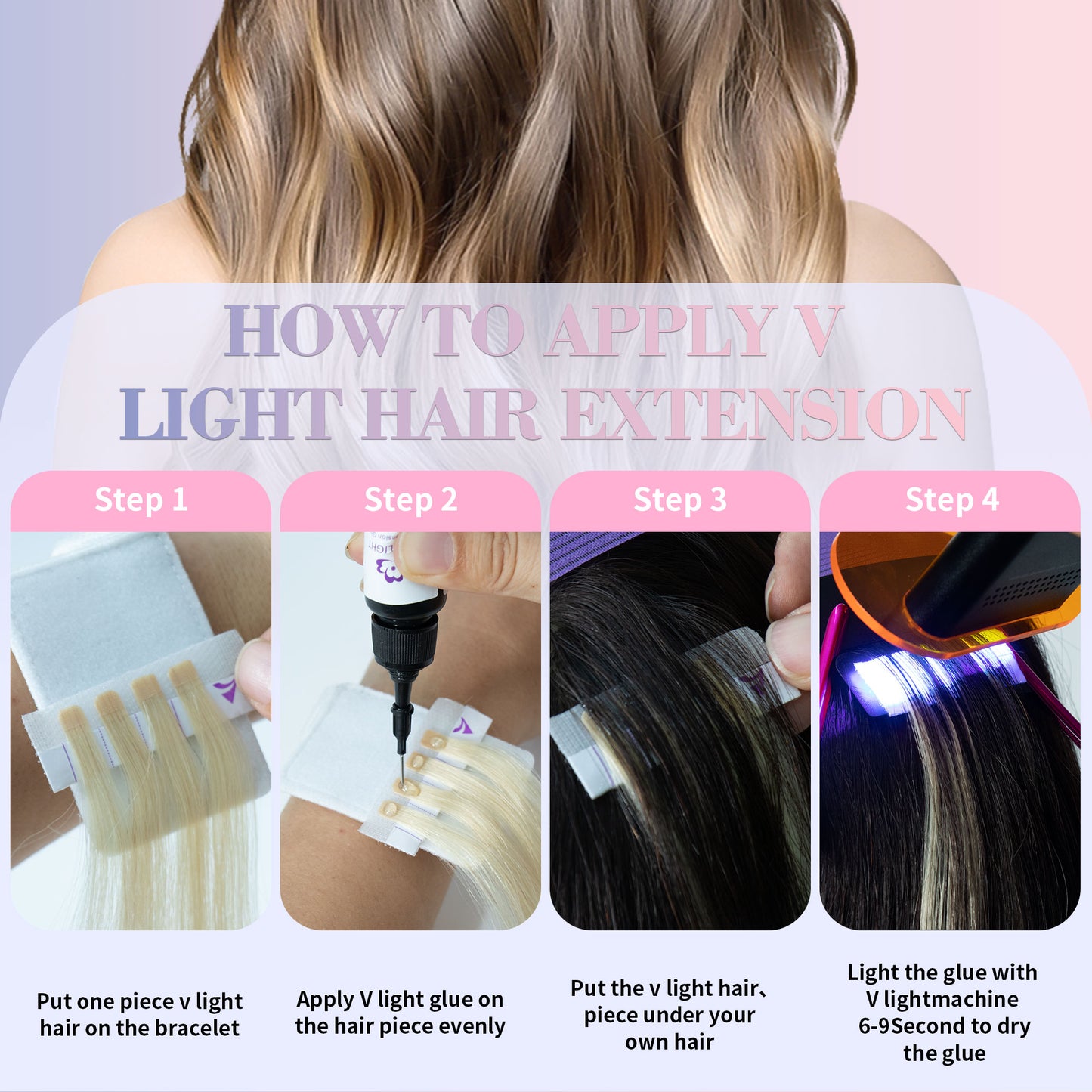 V light hair extensions kit Pink set
