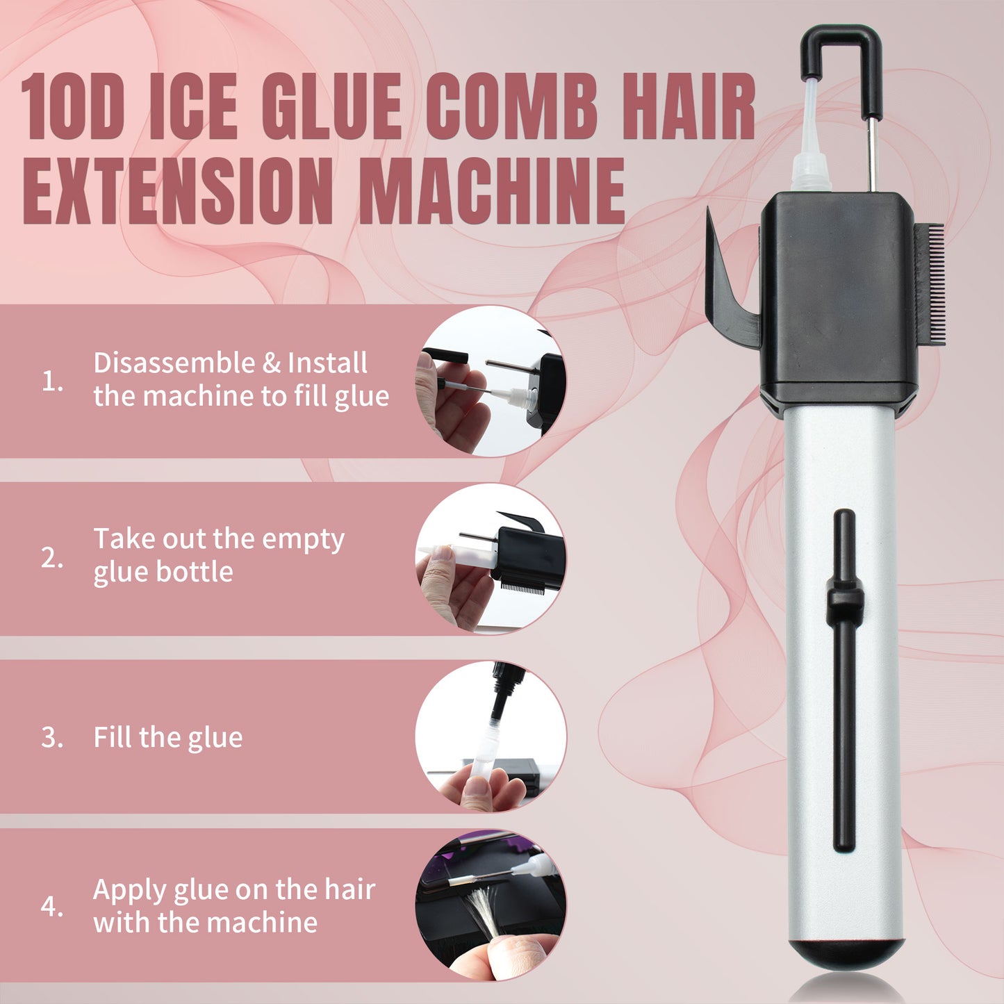 10D Zero Feeling Hair Extension Install System Ice Glue Comb Hair Extension Kit