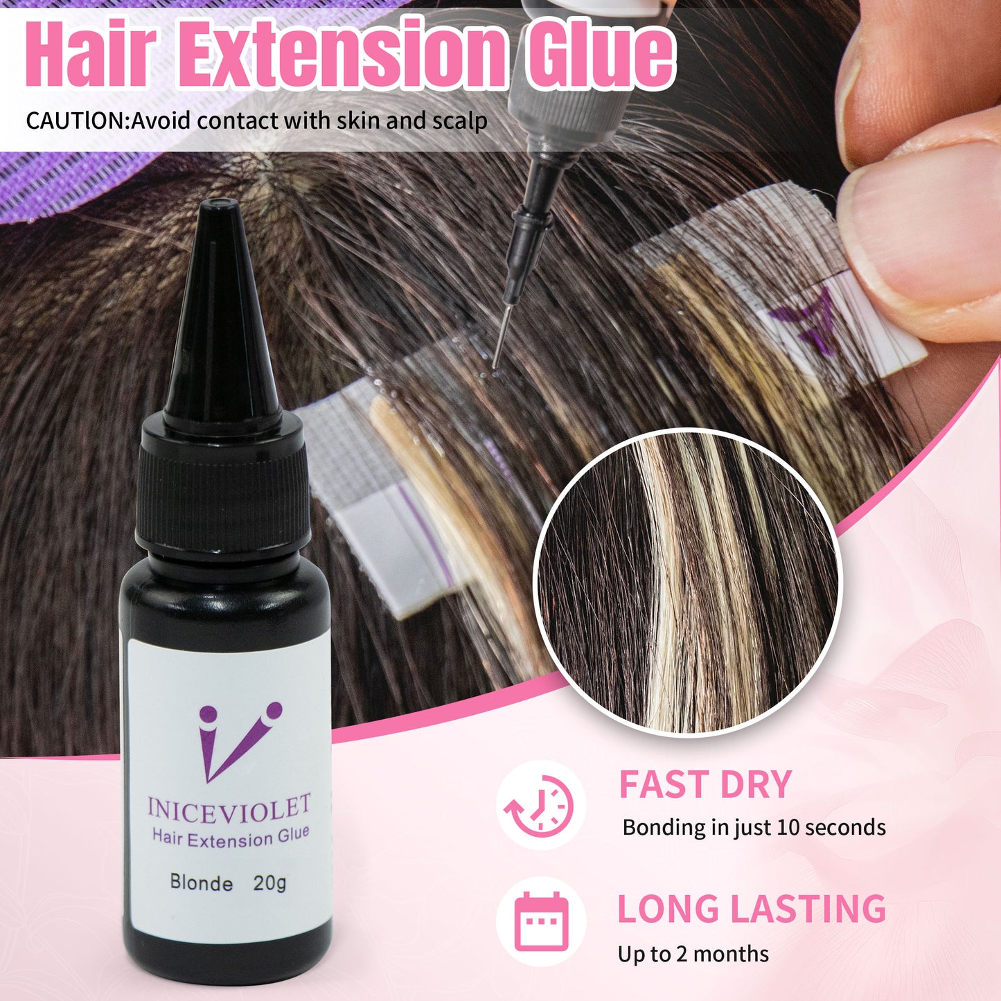 Iniceviolet blonde v light hair extension glue