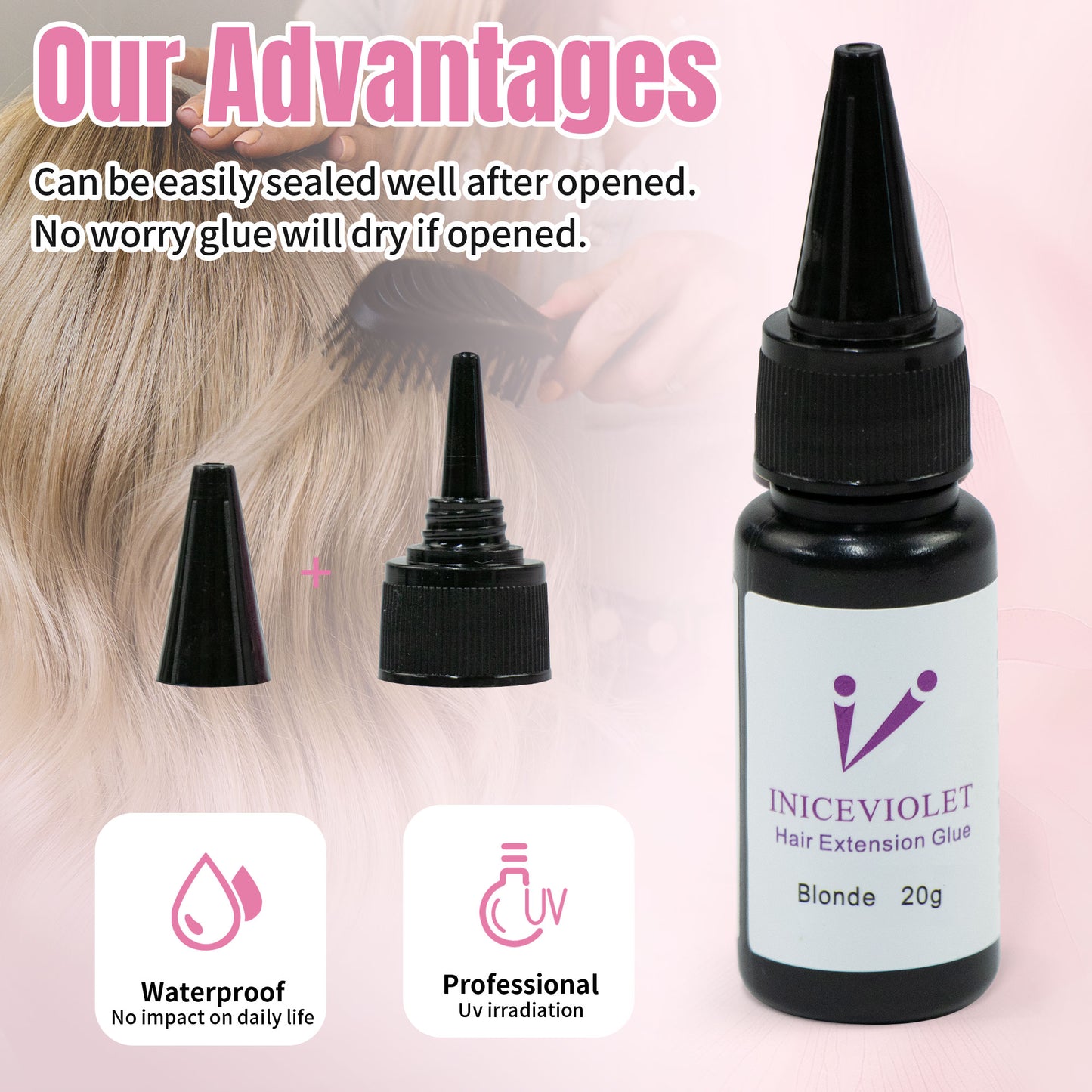 Iniceviolet blonde v light hair extension glue