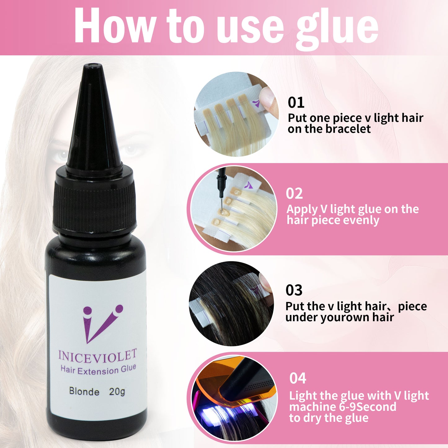 Iniceviolet blonde v light hair extension glue