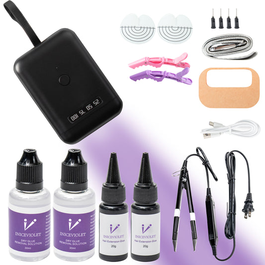 Iniceviolet Black Mini UV Light Hair Extension Tool Set