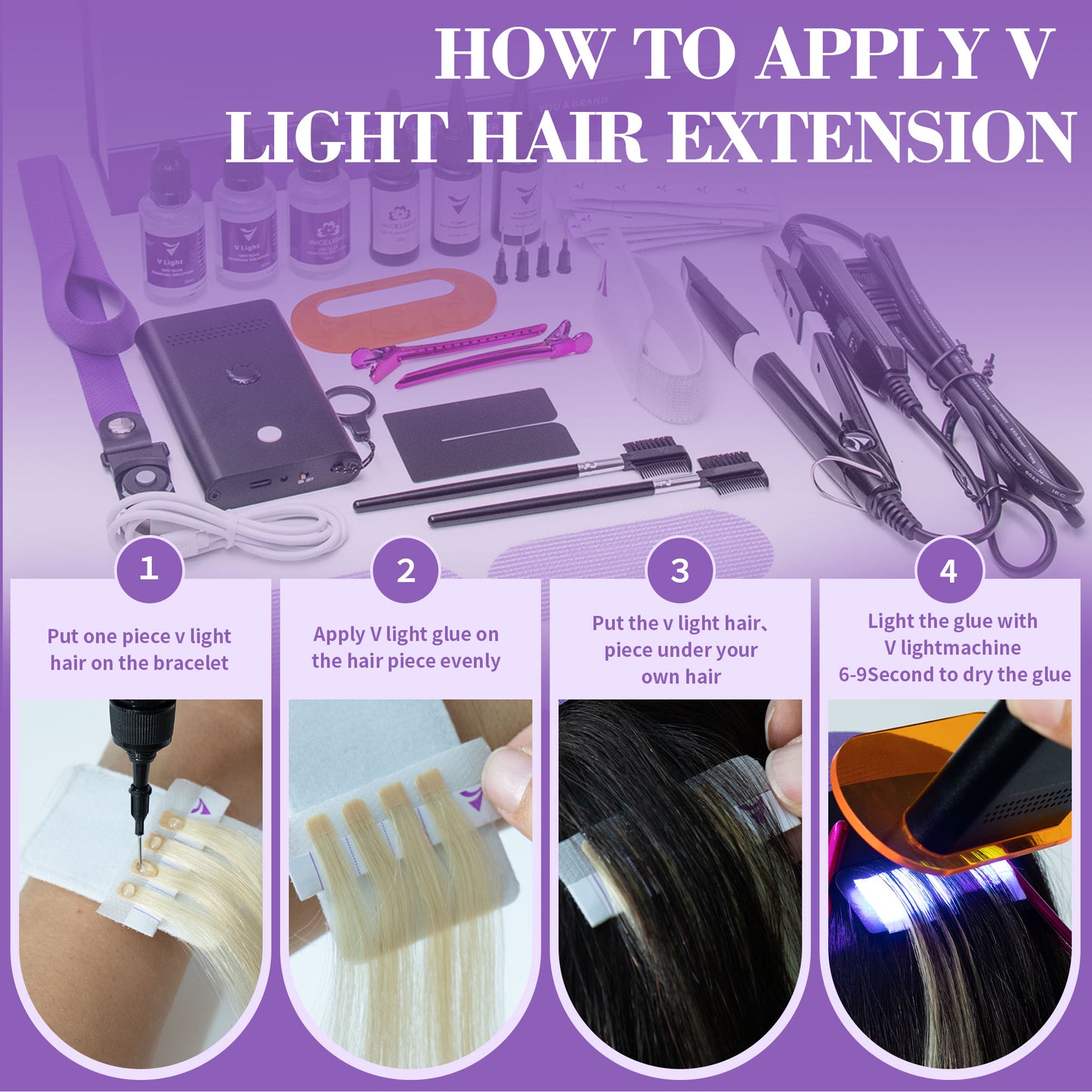 Upgraded Luxury UV light hair extension kit