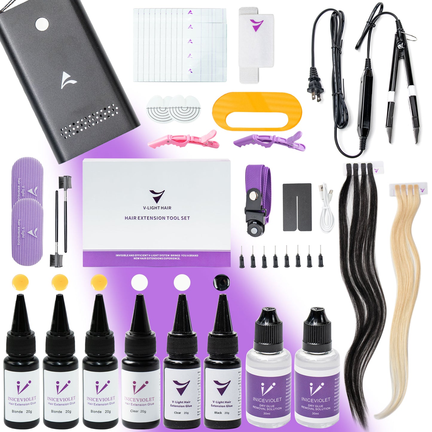 Upgraded Luxury UV light hair extension kit